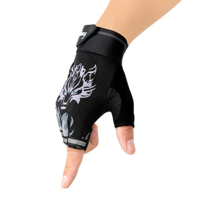 

Men Women Semi-finger Wolf Print Mittens Anti-slip Fingerless Sport Gloves