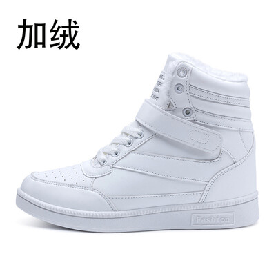 

Womens PU upper layer breathable vulcanized shoes new height increase plus velvet warm casual shoes ladies high to help shoes