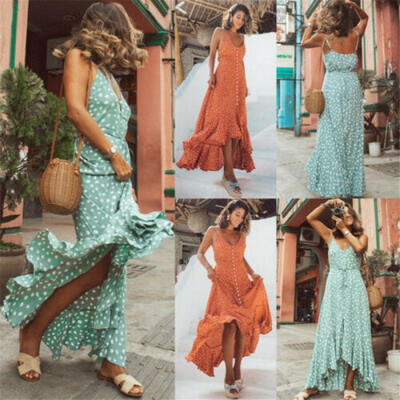 

UK HOT Women Summer Boho Long Maxi Dress Evening Party Cocktail Beach Sundress