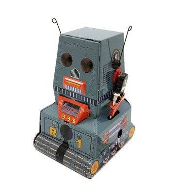 

YIWULATinplate Nostalgic Clockwork Chain Toy Photography Prop Tank Robot MS371