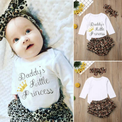 

US Leopard Newborn Baby Girl Clothes Romper Bodysuit Ruffle Shorts 3PCS Outfits