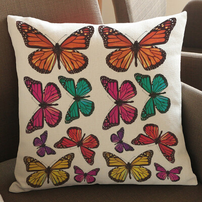 

〖Follure〗Butterfly Painting Linen Cushion Cover Throw Waist Pillow Case Sofa Home Decor A