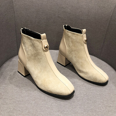 

Autumn Korean version of rough-heeled Martin boots high-heeled boots short boots rivets all-round female boots&bare boots