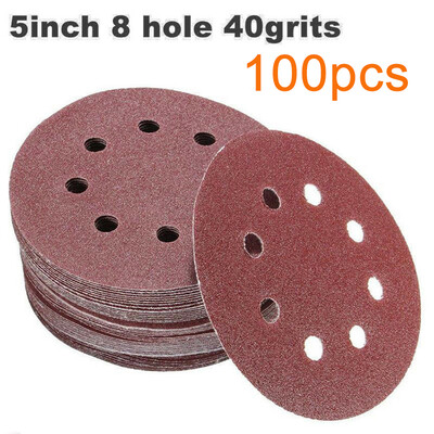 

100PCS 5 Inch 8 Hole Hook And Loop Round Sandpaper Discs Sanding Sheets