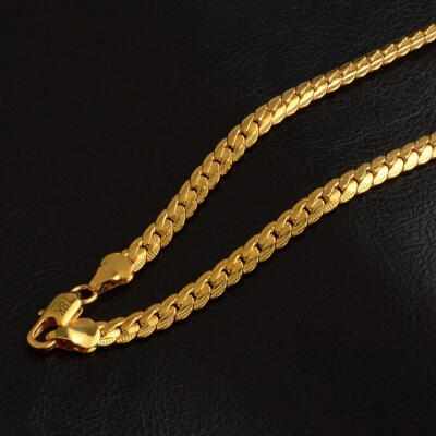 

20 inch Fashion Unisex 5mm 18K Gold Plated Flat Snake Chain Hiphop Necklace Jewelry