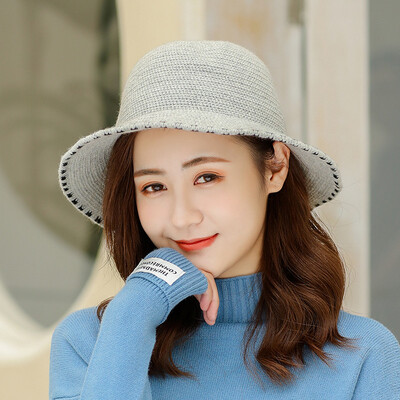 

Fallwinter new Korean leisure tide ladies knitted wool hat solid color wool warm Joker basin cap fisherman hat