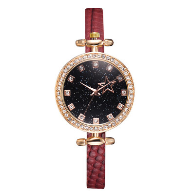 

Korean version of the small student watch wish hot new diamond starry quartz watch crocodile pattern PU fashion watch