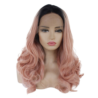 

Gobestart Natural Lace Front Synthetic Hair Wig Long Black Women Pink Front Lace Wigs