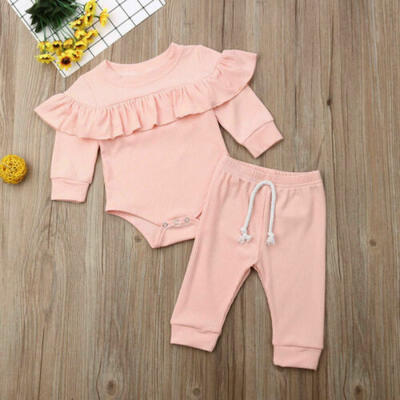 

US Newborn Baby Girl Long Sleeve Ruffle Romper Bodysuit Tops Pant Autumn Clothes