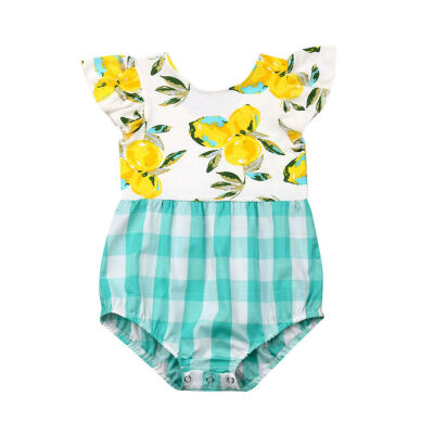 

Baby Girls Newborn Clothes Lemon Plaid Romper Bodysuit Jumpsuit Outfit Set