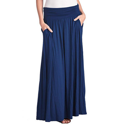 

Roseonmyhand Women Daily Summer Bohemia High Waist Soild Pocket Beach Wrap Maxi Long Skirt