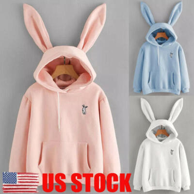 

US Women Long Sleeve Rabbit Ear Hoodies Sweatshirt Pullover Tops Blouse Coat