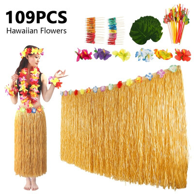 

109PCS Tropical Party Decoration Set with 9 Feet Hawaiian Table Skirt