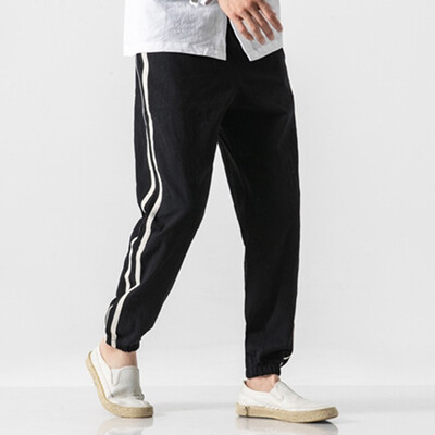

Gobestart Mens New Style Fashion Flax Retro Trousers Large Individualized Printed Trouser