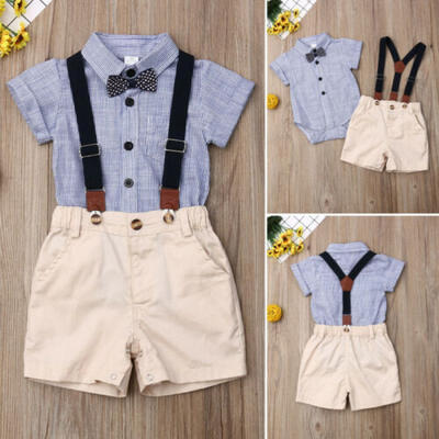 

UK Kids Baby Boy Summer Suit Wedding Bowtie Gentleman Romper Shorts Outfit 0-24M