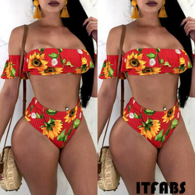 

Women Push Up Padded Bra Bikini Set Off Shoulder High Waist Bathing Swimwear