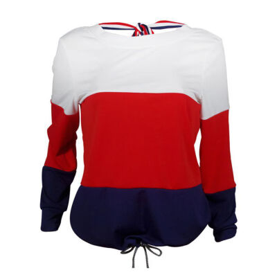 

Women Colour Patchwork Long Sleeve T-shirt Ladies Casual Tops O-Neck Bandage Bows Backless