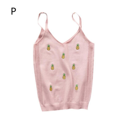 

Fashion Pineapple Pattern Embroidery V-neck Short Slim Knit Bottoming Camisole