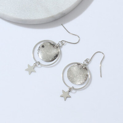 

Fashion Wild Women Earrings Flash Five-Pointed Star Earrings New Elegant Korean Circle Long Sweet Jewelry Earrings