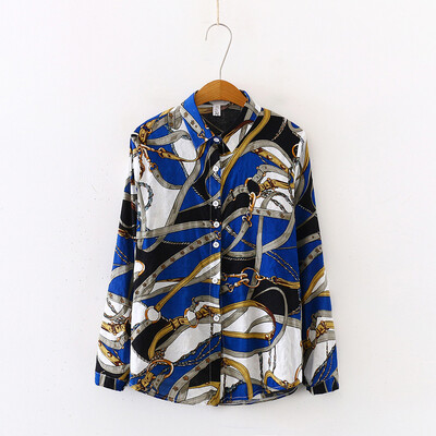 

Tailored Womens T-Shirt Clothing Print Long Sleeve Blouse Lapel neck Casual Tops