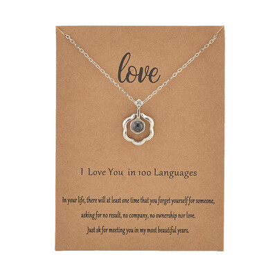 

With Card Rose Camellia 100 Language I love You Necklace For Women Wedding Letter Necklace Jewelry Drop Shipping