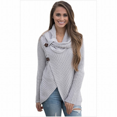 

Round neck long sleeve button pullover knitted sweater womens