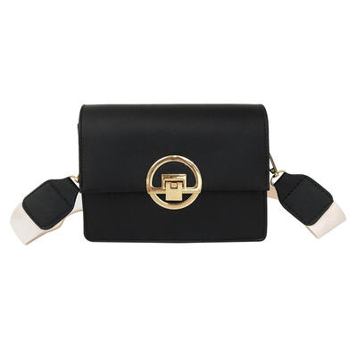

Women Solid Color Bag Flap PU Leather Wide Shoulder Strap Messenger Bags