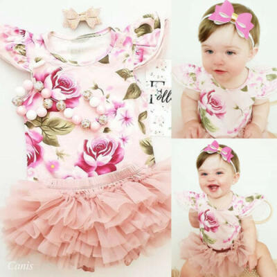 

US Newborn Baby Girl Floral Romper Tulle Skirts Outfits Cupcake Dress Summer Set