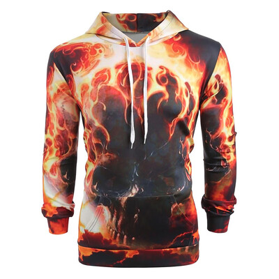 

Fire Skull Print Pouch Pocket Pullover Hoodie