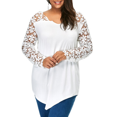 

Lace Panel Plus Size Long Sleeve Tunic T Shirt