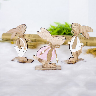 

Gobestart 3pcs Easter Decorations Wooden Rabbit Shapes Ornaments Craft Gifts