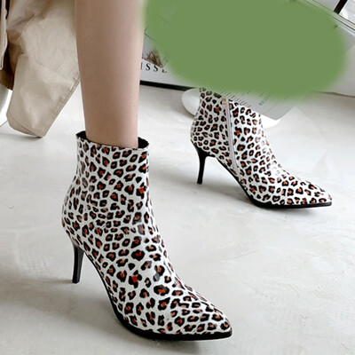 

Rose Womens Patent Leopard Boots Middle-Heeled Ankle Zipper Casual Boots Shoes