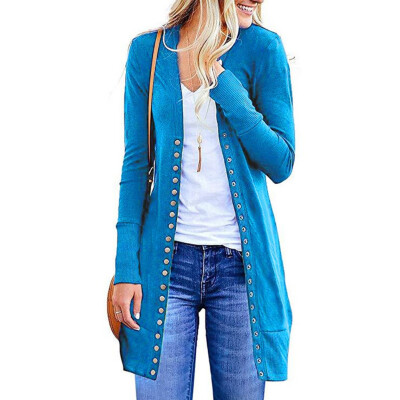 

Roseonmyhand Womens Fashion Solid Color Long-Sleeved Button Cardigan Loose Knit Jacket Coat