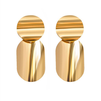 

2019 New Fashion Unique Simple Two Smooth Gold Color Round Oval Metal Stud Earrings Statement Earrings for Women Jewelry EK2143