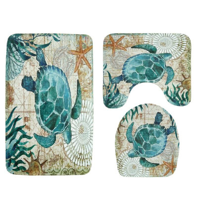 

3Pcs Bathroom Toilet Non-Slip Cover Mats Kit Turtle Octopus Whale Sea Horse Footcloth