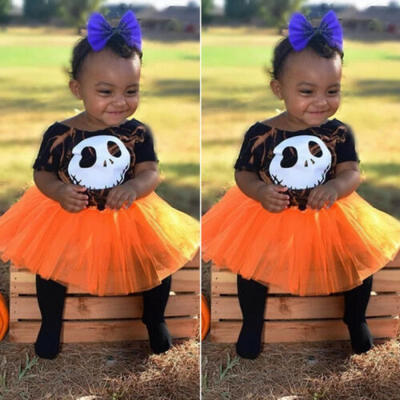 

USA Toddler Baby Girl Halloween Clothes Skull Tops Tutu Skirt Dress 2Pcs Outfits