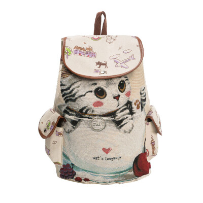 

Tailored Fashion Canvas School Backpack Women Lovely Cat Printed Drawstring Backpack