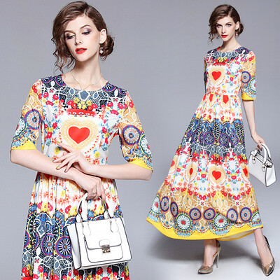 

DFYOP New Style Womens European And American Big Print Fashion Trend Dress