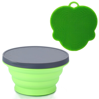 

Silicone Collapsible Portable Bowl Expandable Bowl with Lid&Silicone Dish Sponge for Travel Camping Hiking