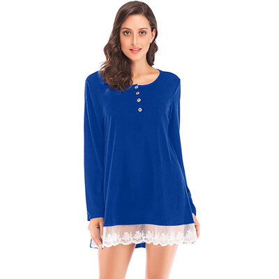

Nomeni Women Spring Long Sleeve O Neck Lace Patchwork T Shirt Pullover Tops Blouse