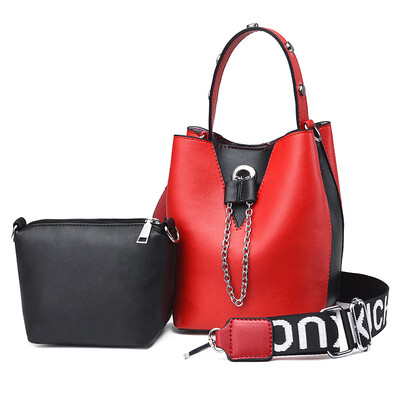 

Bucket bag wide shoulder strap small bag hit color draw rope mother bag shoulder diagonal female bag handbag