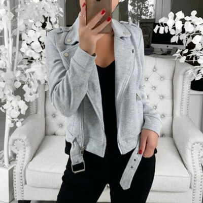 

Women Fashion Loose Jacket Coats Zip Up Biker Casual Flight Top Coat Outwear