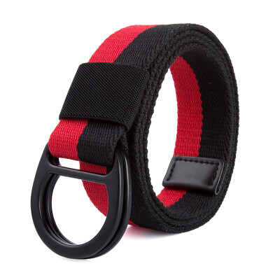 

Trend new stripe color Unisex belt Double ring buckle canvas Men belt fashion casual youth student belt