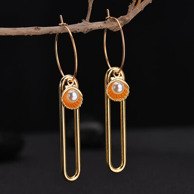 

Fashion Women Shell Faux Pearl Pendant Dangle Long Hoop Earrings Jewelry Gift