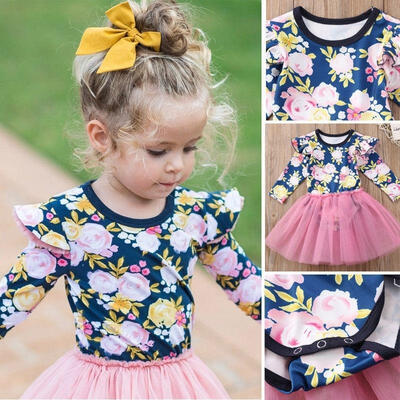 

Toddler Kid Baby Girl Floral Long Sleeve Romper Dress Lace Tutu Skirt Clothes