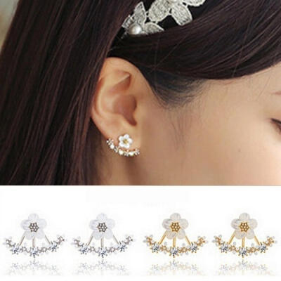 

1 Pair Fashion Daisy Flower Crystal Silver Studs Earrings Ear Jackets Jewelry