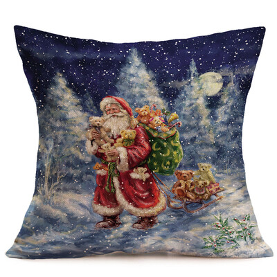 

〖Follure〗Merry Christmas Linen Santa Pillow Cases Sofa Cushion Cover Home Decoration
