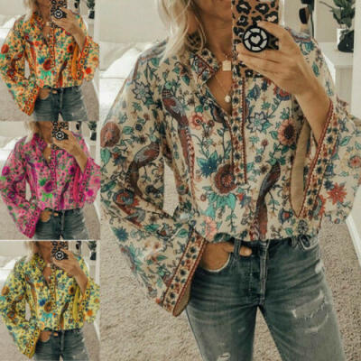 

Women Boho Lantern Long Sleeve Loose Tops Ladies Hippie Gypsy Tunic Blouse Shirt