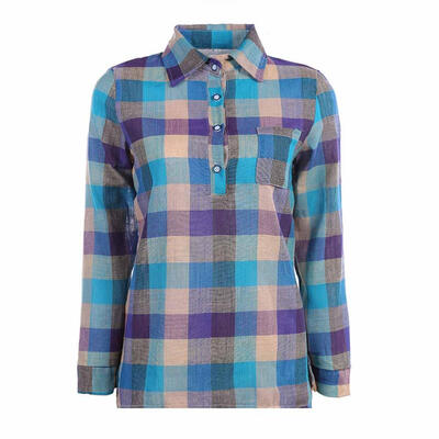 

Autumn Long Sleeve Women Plaid Linen Blouse Girls Casual Slim Shirt