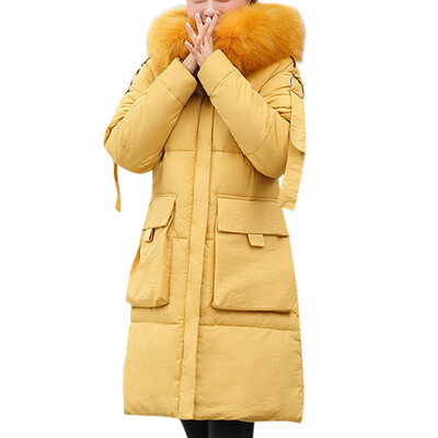 

Toponeto Women Fashion Outerwear Long Cotton-padded Jackets Pocket Faux Fur Hooded Coats